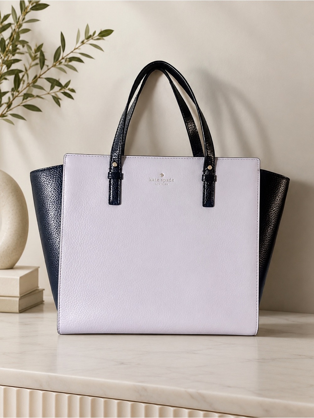 ✨ Kate Spade Grand Street Colorblock Hayden Satchel – Stone Ice / Black ✨